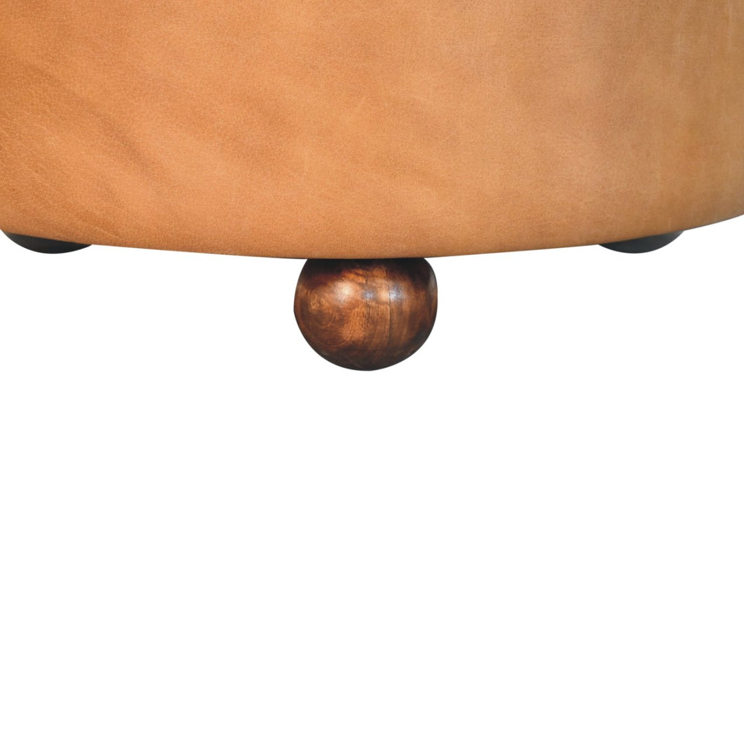 Brown Buffalo hide leather Round Ottoman