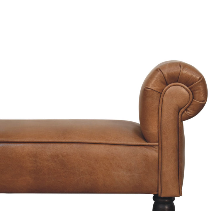 Brown Buffalo Leather Rolled Arms Bench