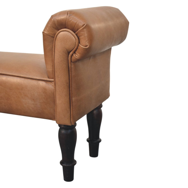 Brown Buffalo Leather Rolled Arms Bench