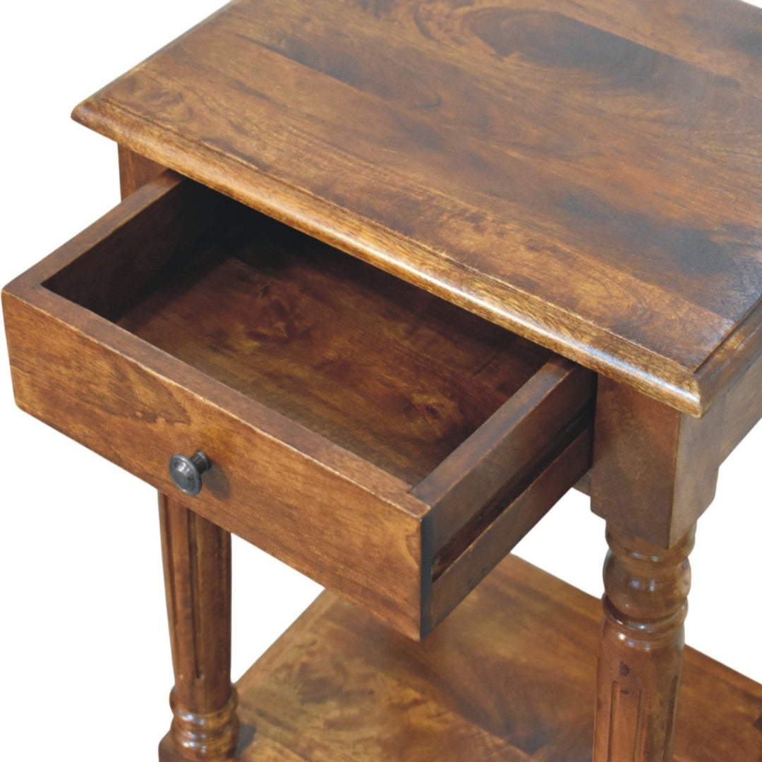 Turned legs Chestnut 1 Drawer Side Table