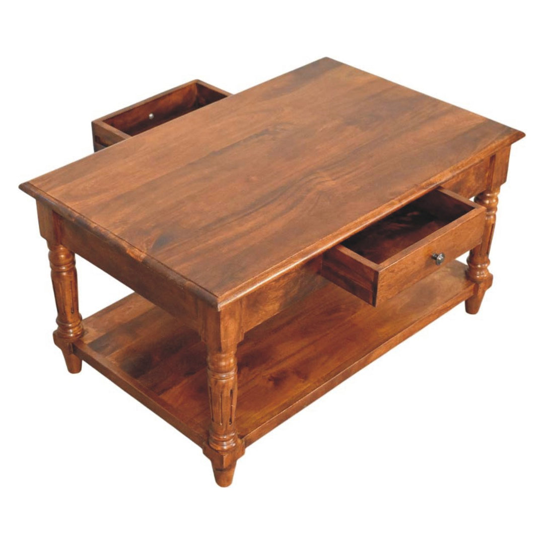 Turned legs Chestnut 2 Drawer Coffee Table