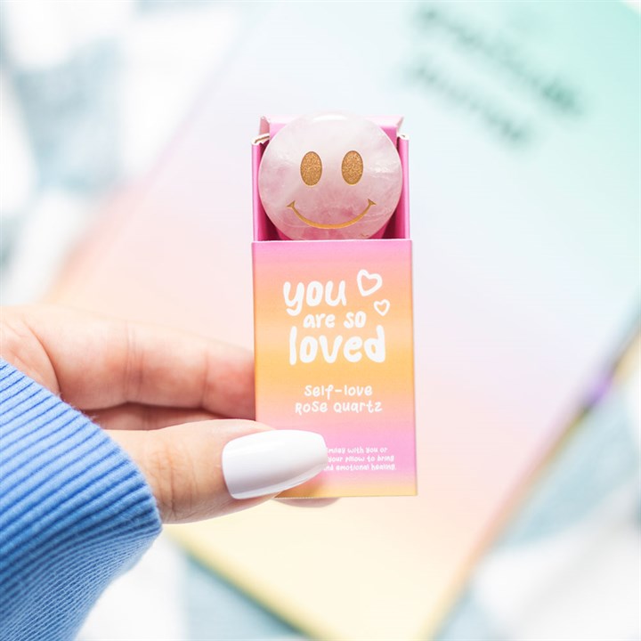 *You Are Loved Rose Quartz Happy Face Crystal (12/96)