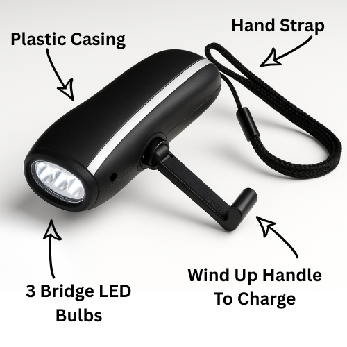 3 LED Dyno Wind-Up Torch by Rolson (61703) - Battery-Free Hand Crank Flashlight for Camping, Car & Emergency Use