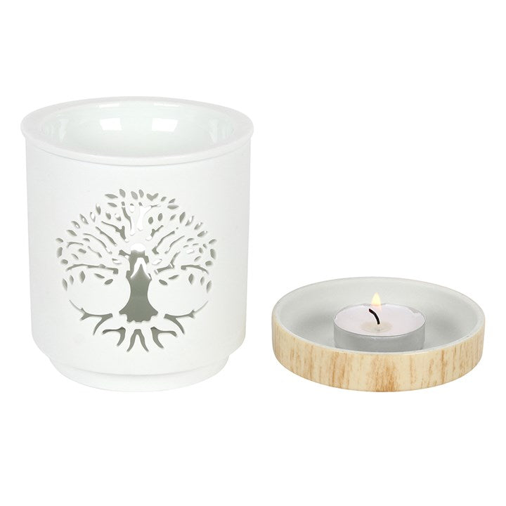 *White Tree of Life Cut Out Ceramic Oil Burner (6/18)