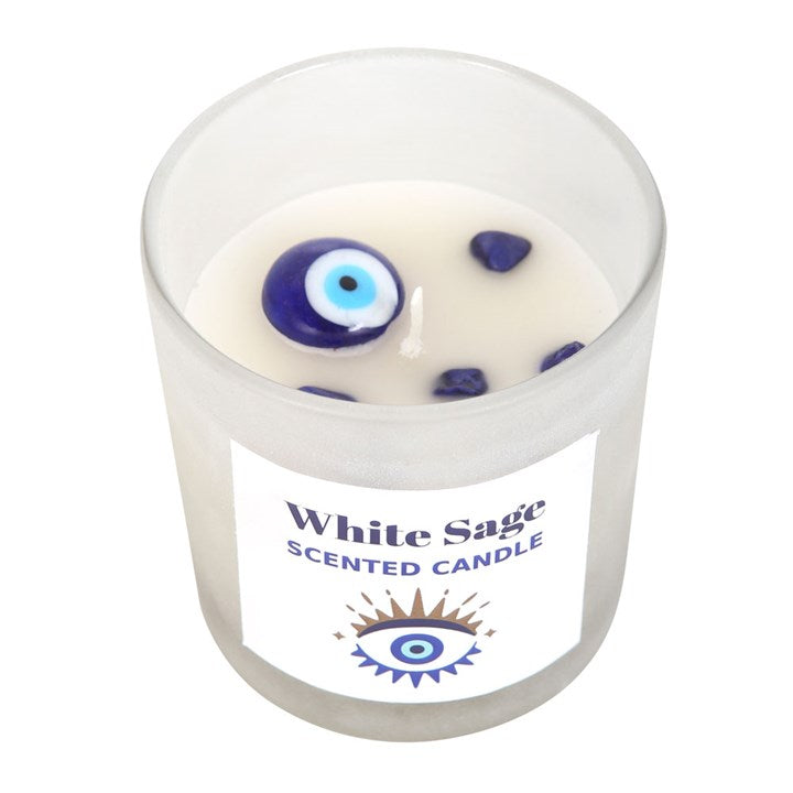 *All Seeing Eye White Sage Protection Charm Candle in Glass Pot (4/20)