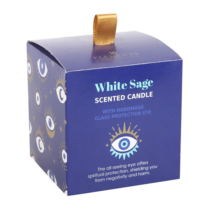 *All Seeing Eye White Sage Protection Charm Candle in Glass Pot (4/20)