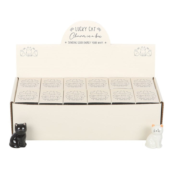 Set of 24 White & Black Lucky Cat Charms in a Box