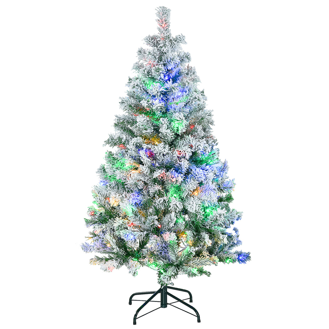HOMCOM 4.5ft Artificial Flocked Christmas Tree with LED Lights, Snow Branches