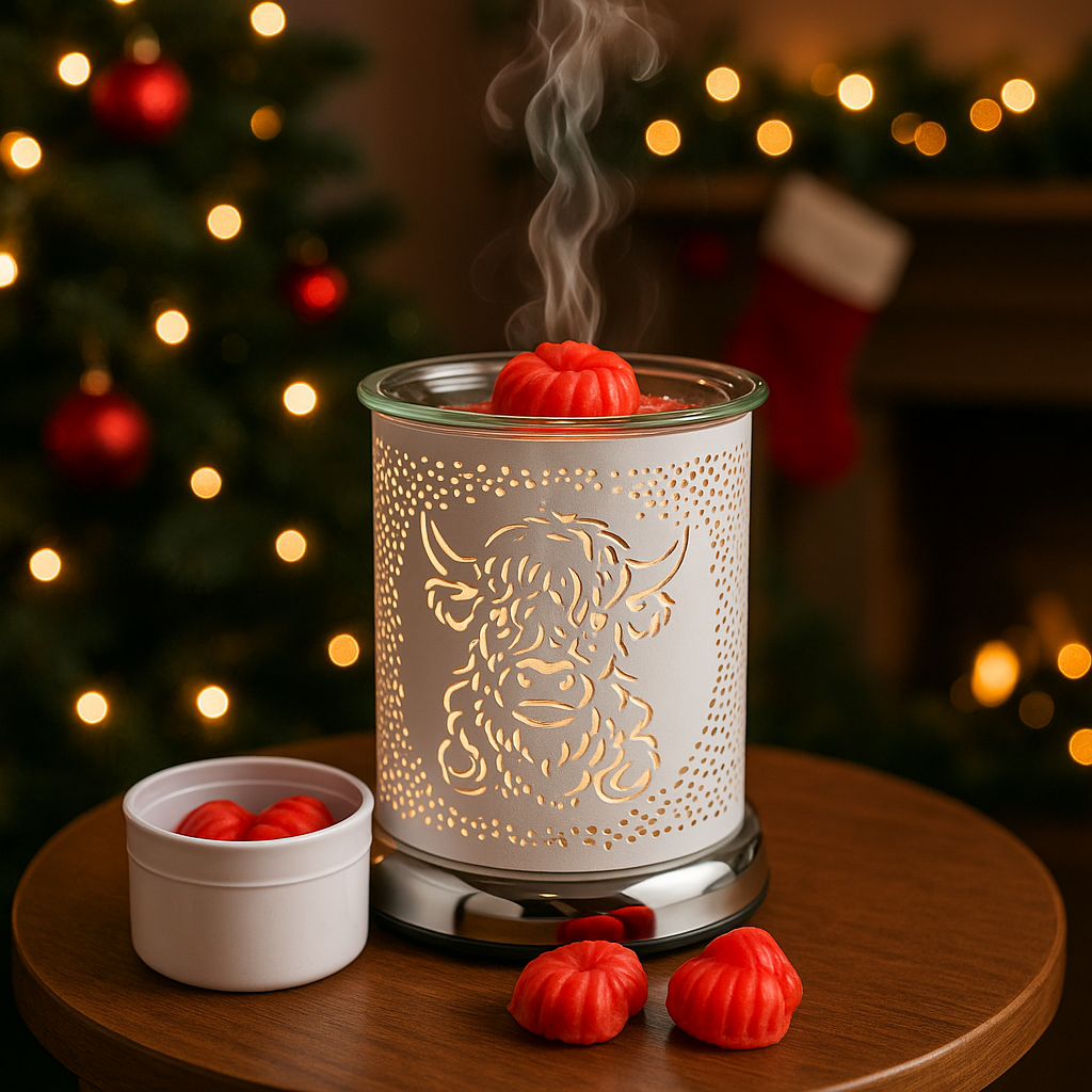 Highland Cow Christmas Wax Melt Burner with Festive Gonk Wax Melts – Touch Control Electric Burner
