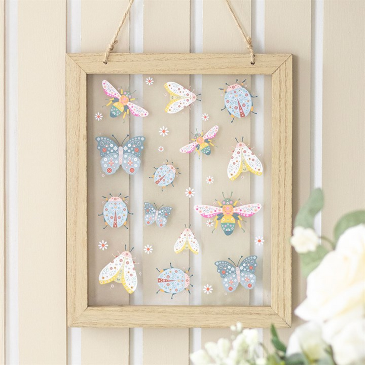 Floral Bug Print Glass Wall Hanging