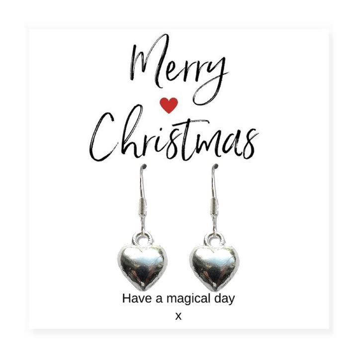 Puff Heart Drop Earrings & Merry Christmas Gift Card