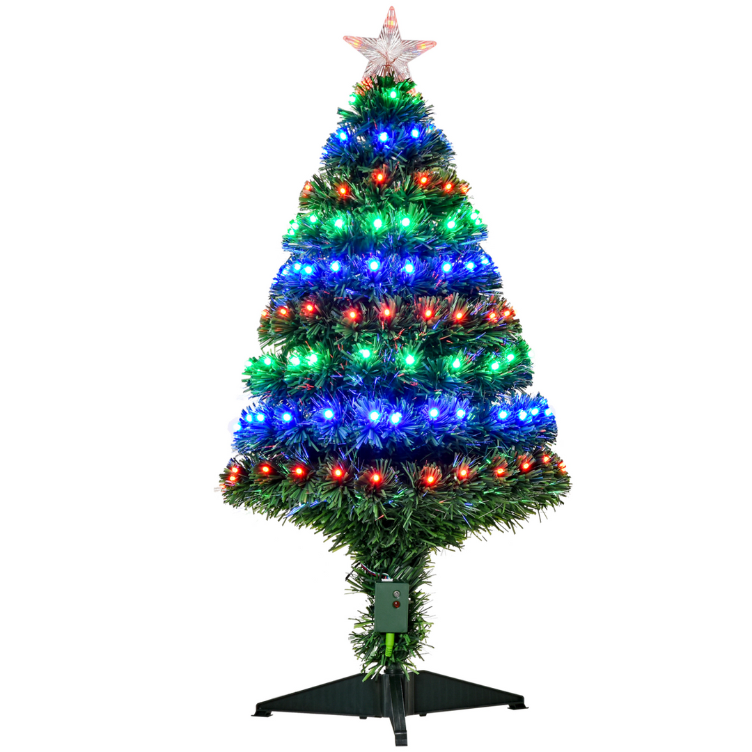 3ft Prelit Artificial Christmas Tree with Multi-Coloured Fiber Optic LED Green