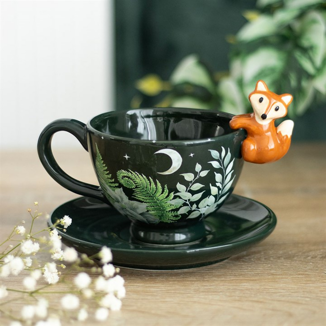 Green Forest Teacup with Fox