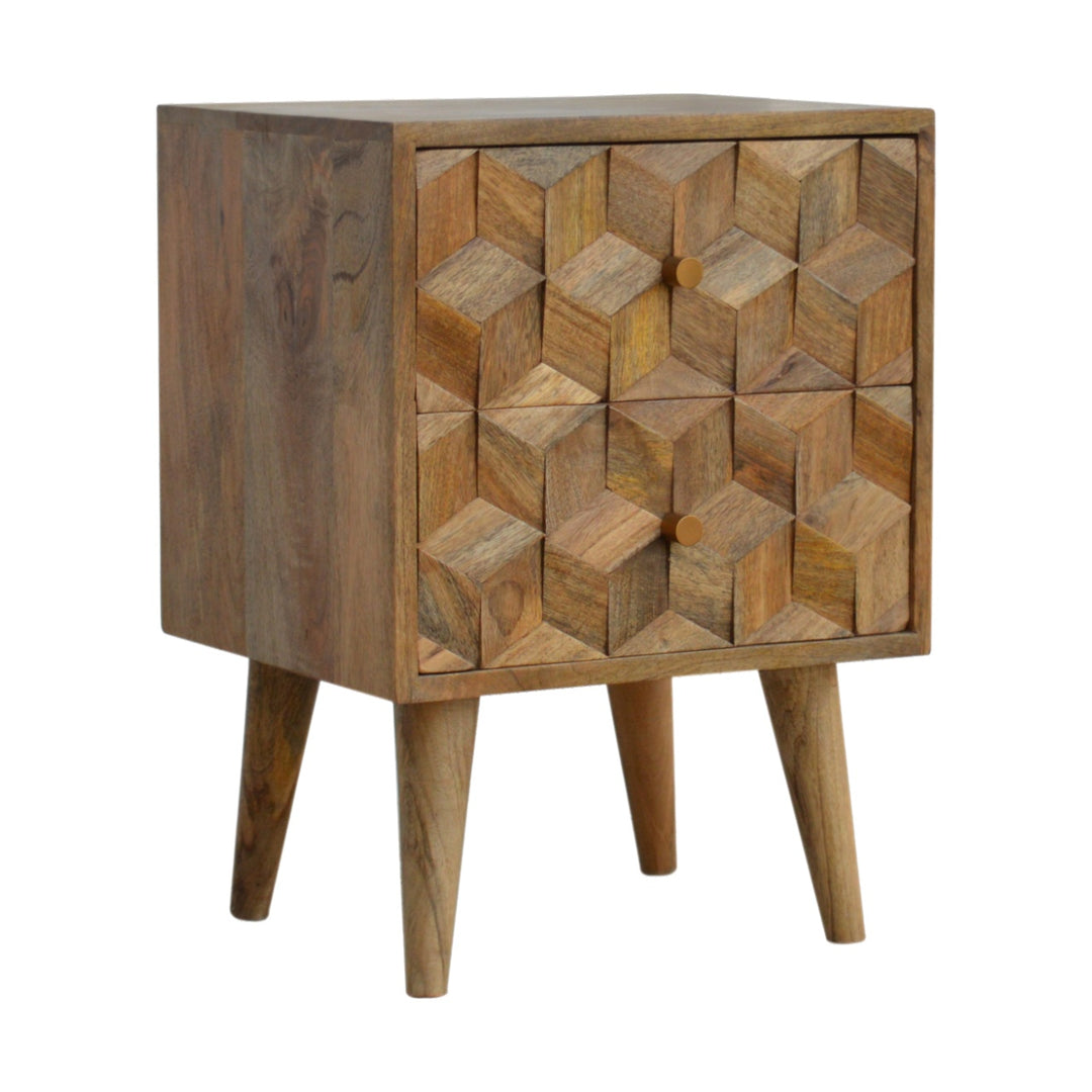 Cube Carved 2 Drawer Bedside