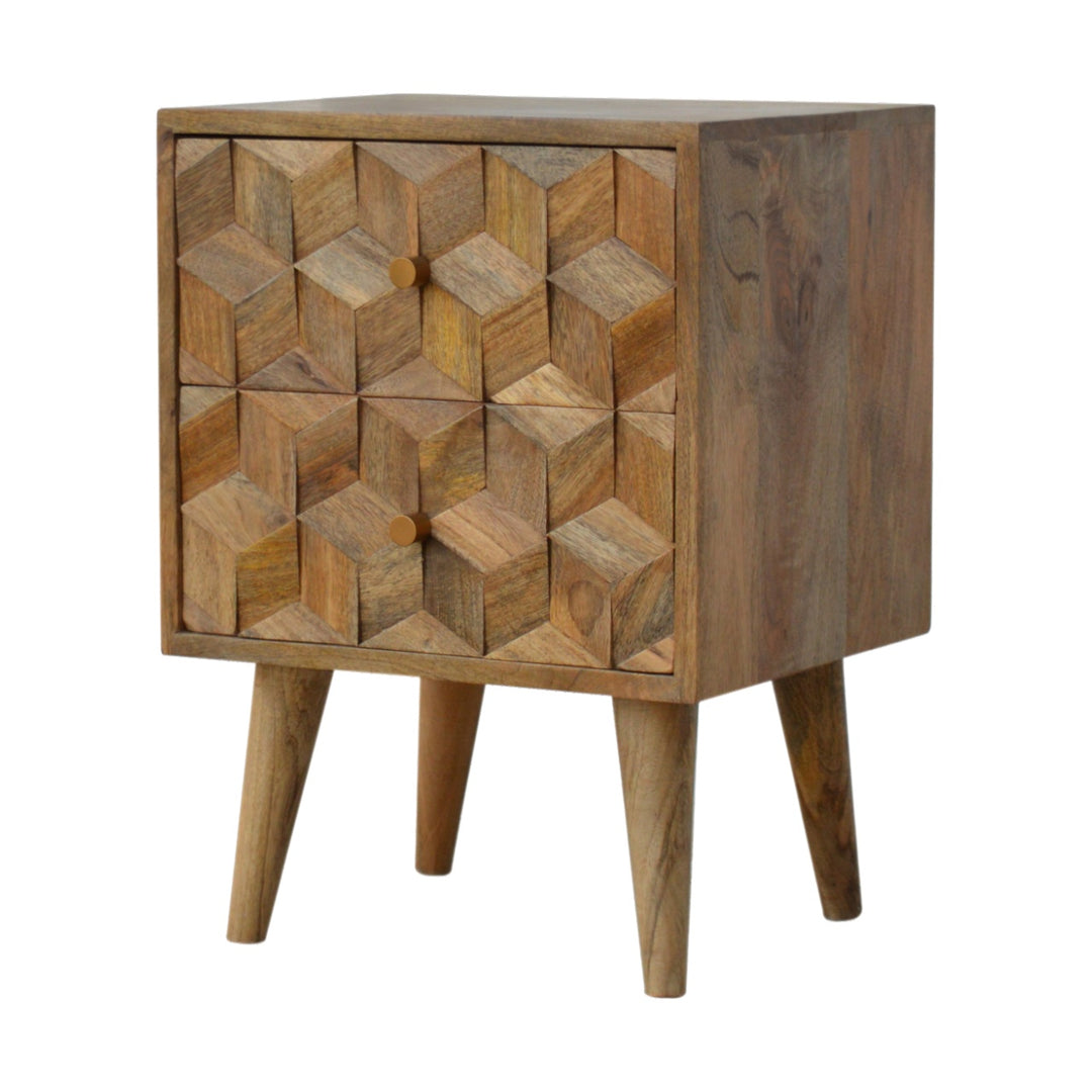Cube Carved 2 Drawer Bedside