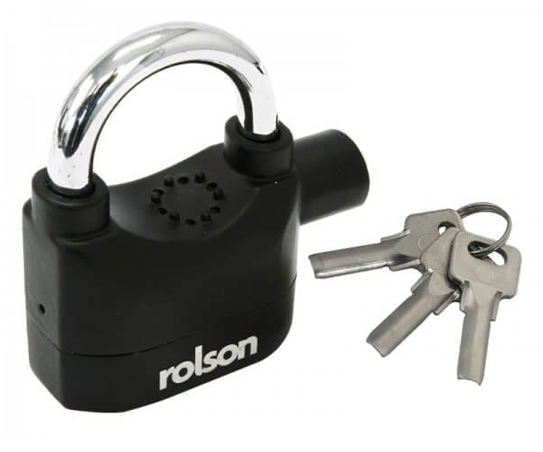 Rolson Tools 100dB alarm padlock with keys for shed and garage security - Black